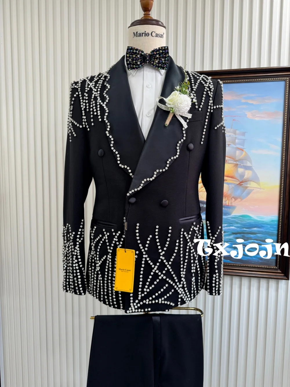 

Мужской серебристый костюм с бисером, 2 предмета, для торжественных мероприятий, премиум-класса, двубортный смокинг, элегантный приталенный крой, размеры S-3XL