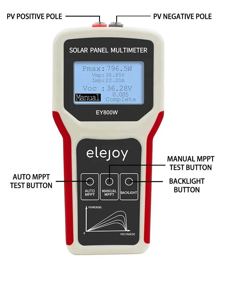 ELEJOY EY800W LCD MPPT solar panel multimeter   tester smart current  voltage  digital power meter VOC