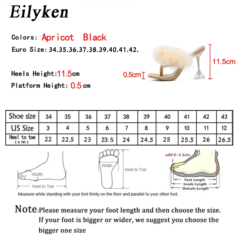 Eilyken Summer Rhinestone Faux Fur Slippers Women Slides Fashion Square Toe Transparent Perspex Heels Sandals Female Flip Flops