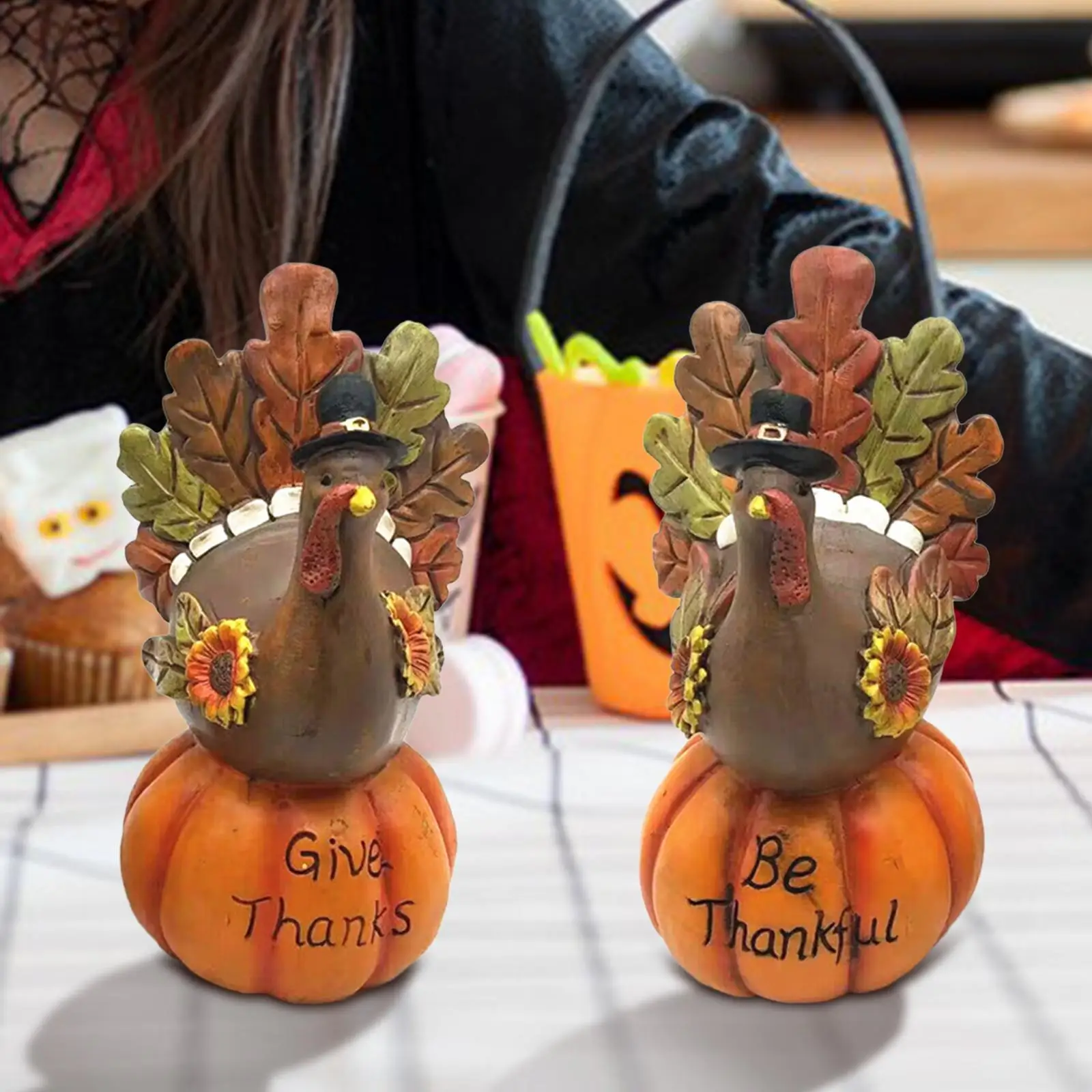 Thanksgiving Pumpkin Turkey Decor Tabletop Turkey Fall Autumn Decor Decorative Statue Sculpture for Home Office Fall Harvest image 3