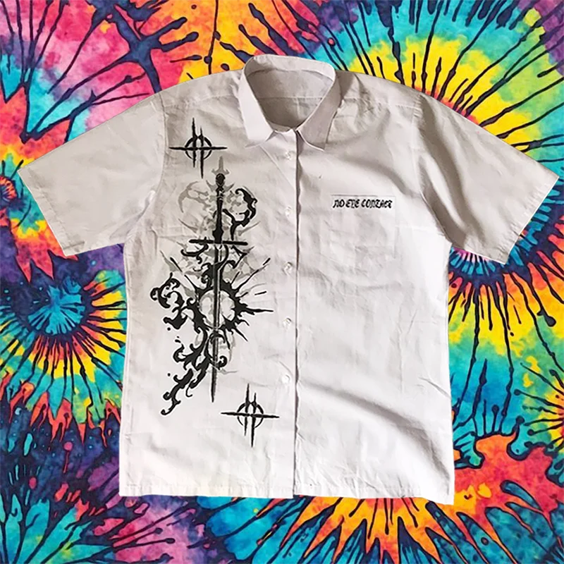

Streetwear Hip Hop Harajuku Y2k T Shirt neutral wind Graphic Print Oversized lapel Shirt New Gothic Short Sleeve Tops punk