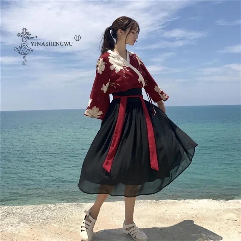着物花柄和風かわいい女の子浴衣夏トップスカート衣装女性ヴィンテージパーティードレス羽織ローブアジア服