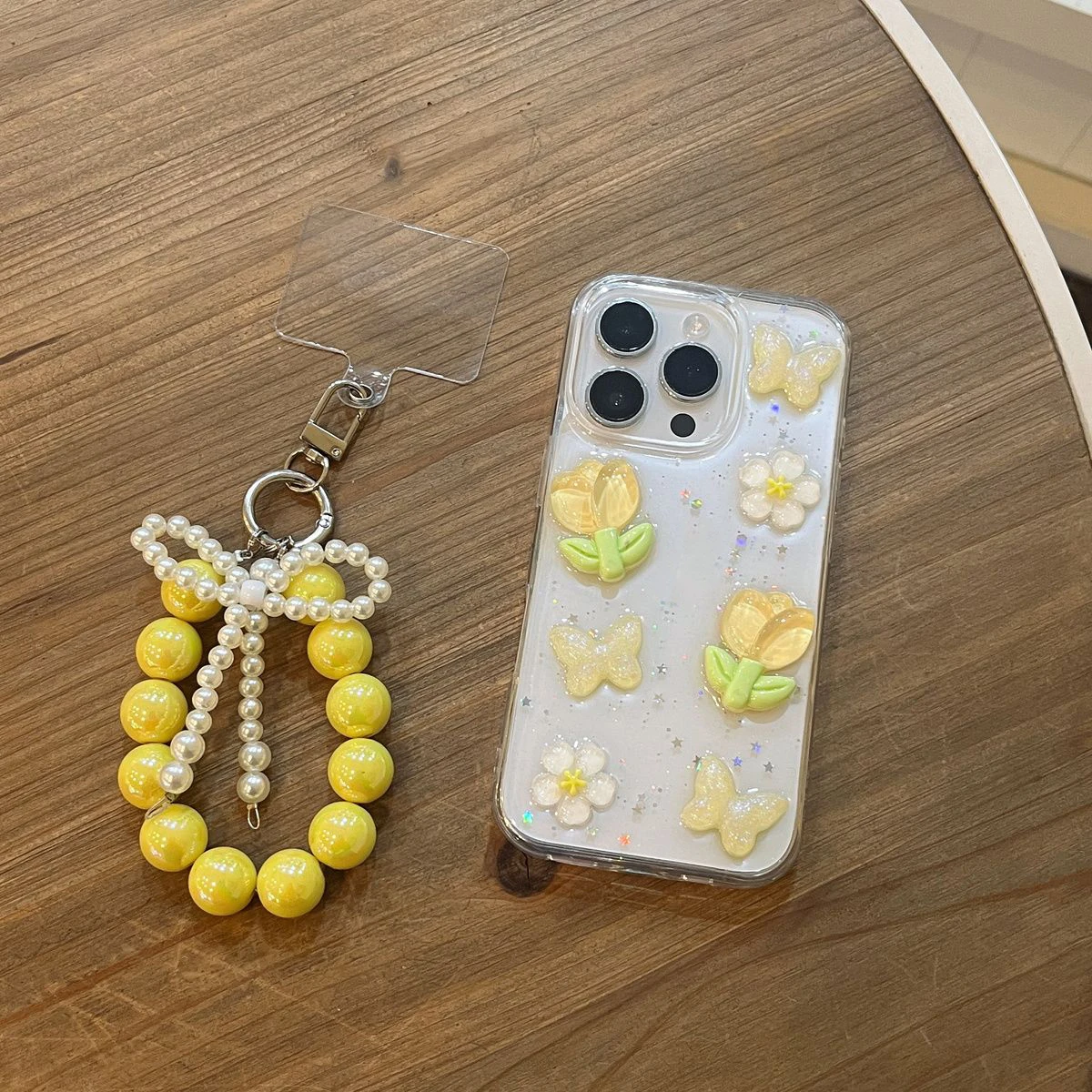 INS ثلاثية الأبعاد زهور التوليب واضح جراب هاتف آيفون 16 16E 15 14 13 12 11 8 7 X XS XR Mini Pro Max Plus غطاء مع حبل مطرز