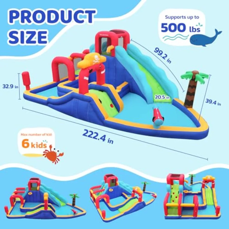 Backyard inflatable water slide bounce house: PVC blue/red 10-in-1 water park with blower dual slides dual climbing walls dual view 2