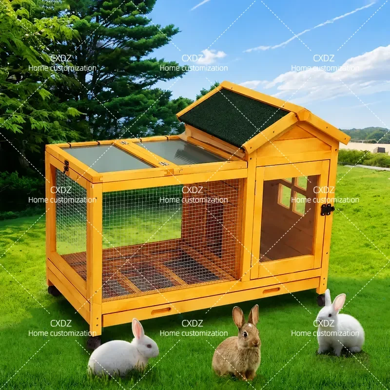 Outdoor Wooden Rabbit Cage Balcony Pet Villa Removable Chicken House Rain Sun Protection Luxury Nest