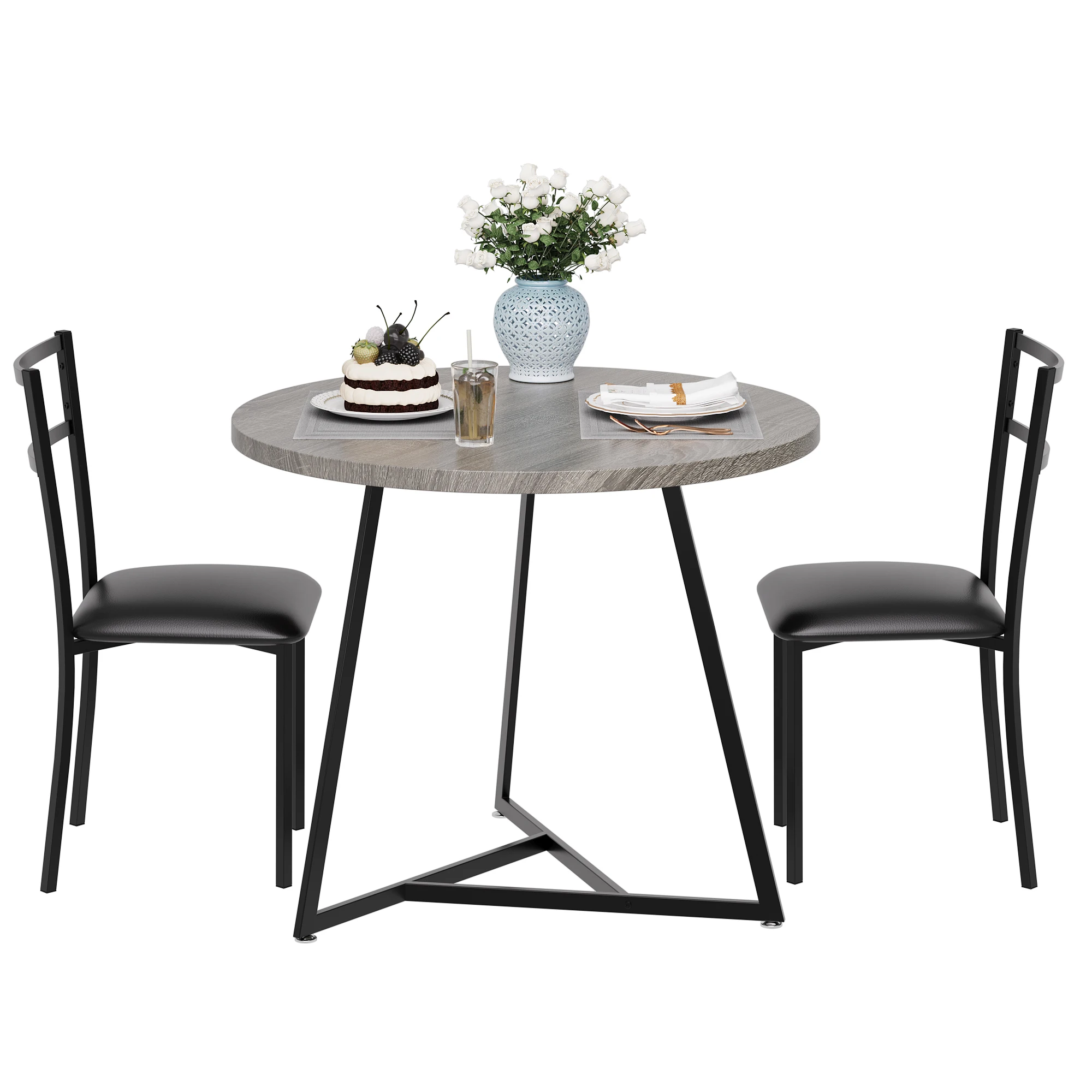 Round Kitchen Table and Chairs for 2, Modern Dining Room Table Set with 2 Chairs, Kitchen Table Set for Small Space, Apartment