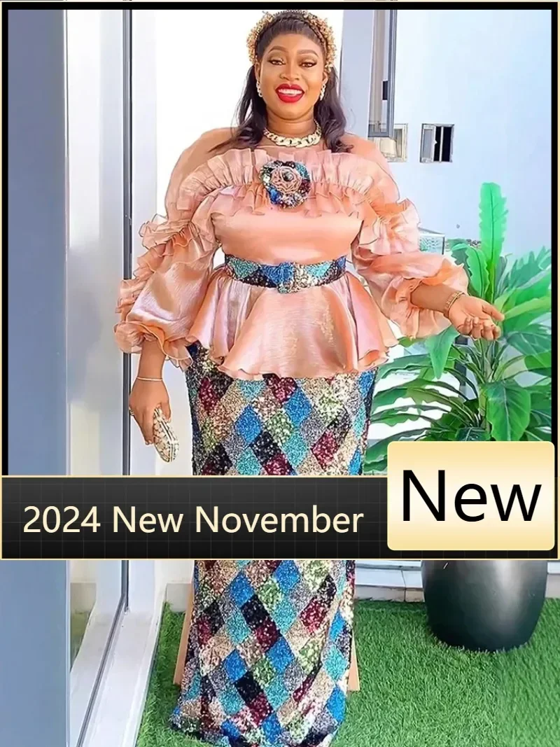 女性のためのアフリカのダシキドレス,長袖,スパンコール,オーガンザの服,イブニングドレス,ウエディング,新年,豪華,2020