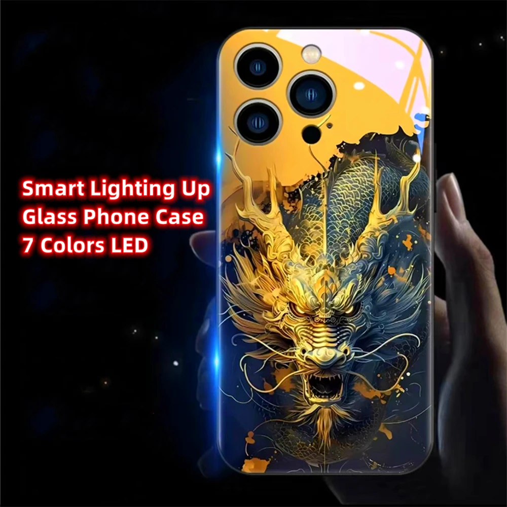 Divine Dragon Breaks Dawn Led Light Phone Case Call Flash Glitter Cover For XiaoMi 13 12 11 Pro Ultra RedMi K60 Poco F3 F5 Pro