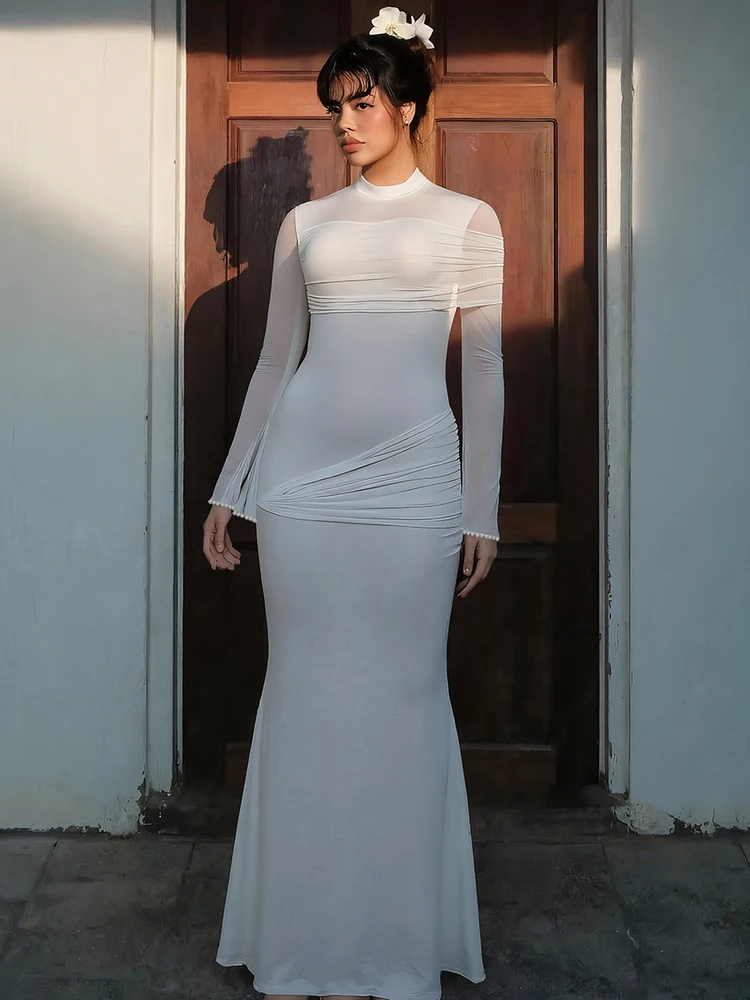 WEIRD PUSS Ele أصفر مطوي طويل Sve سليم صالح عالية الياقة الدكتور المرأة Faionable الشيفون الصيف الدكتور