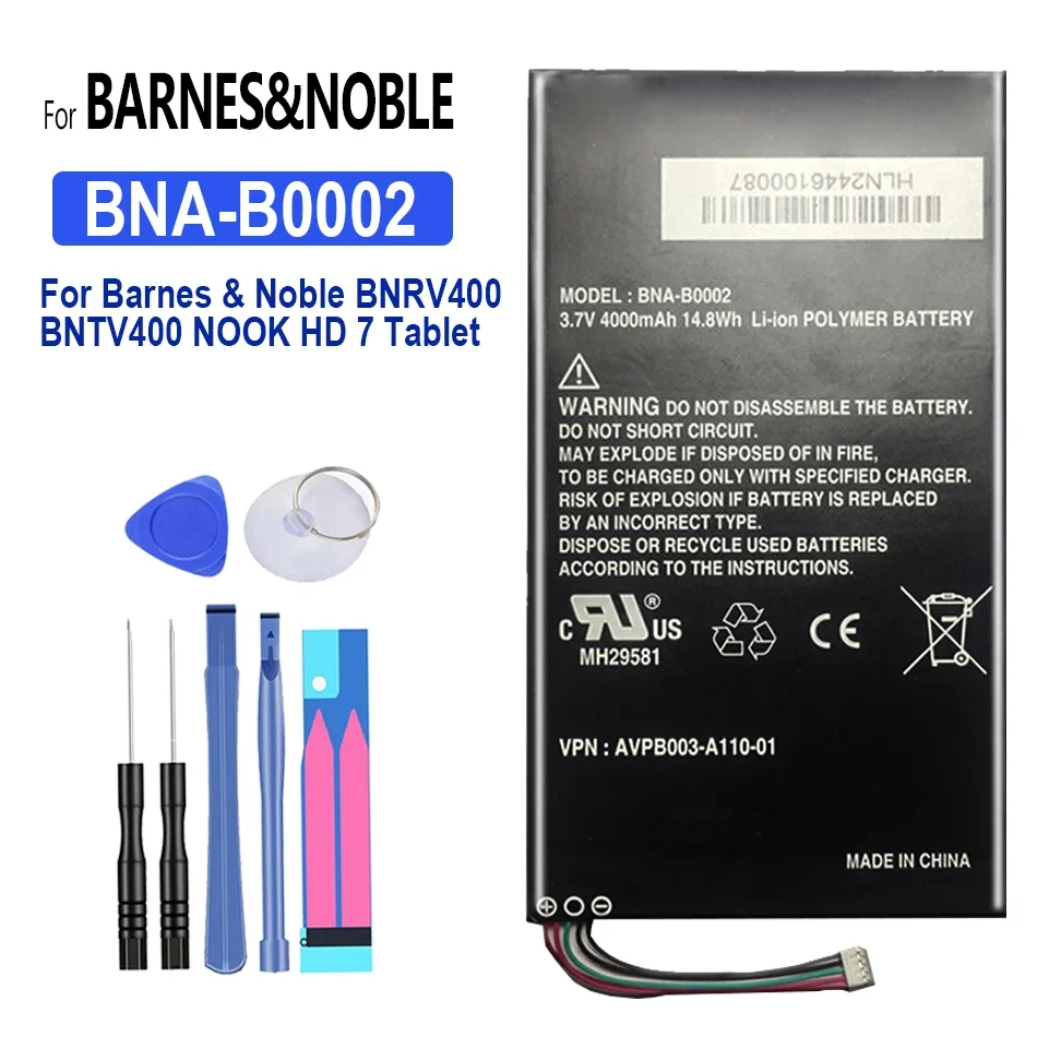 

Портативная батарея BNA-B0002, 4000 мАч для электронной книги BARNES NOBLE NOOK BNRV400 BNTV400 NOOK HD 7, гарантия + трек-код