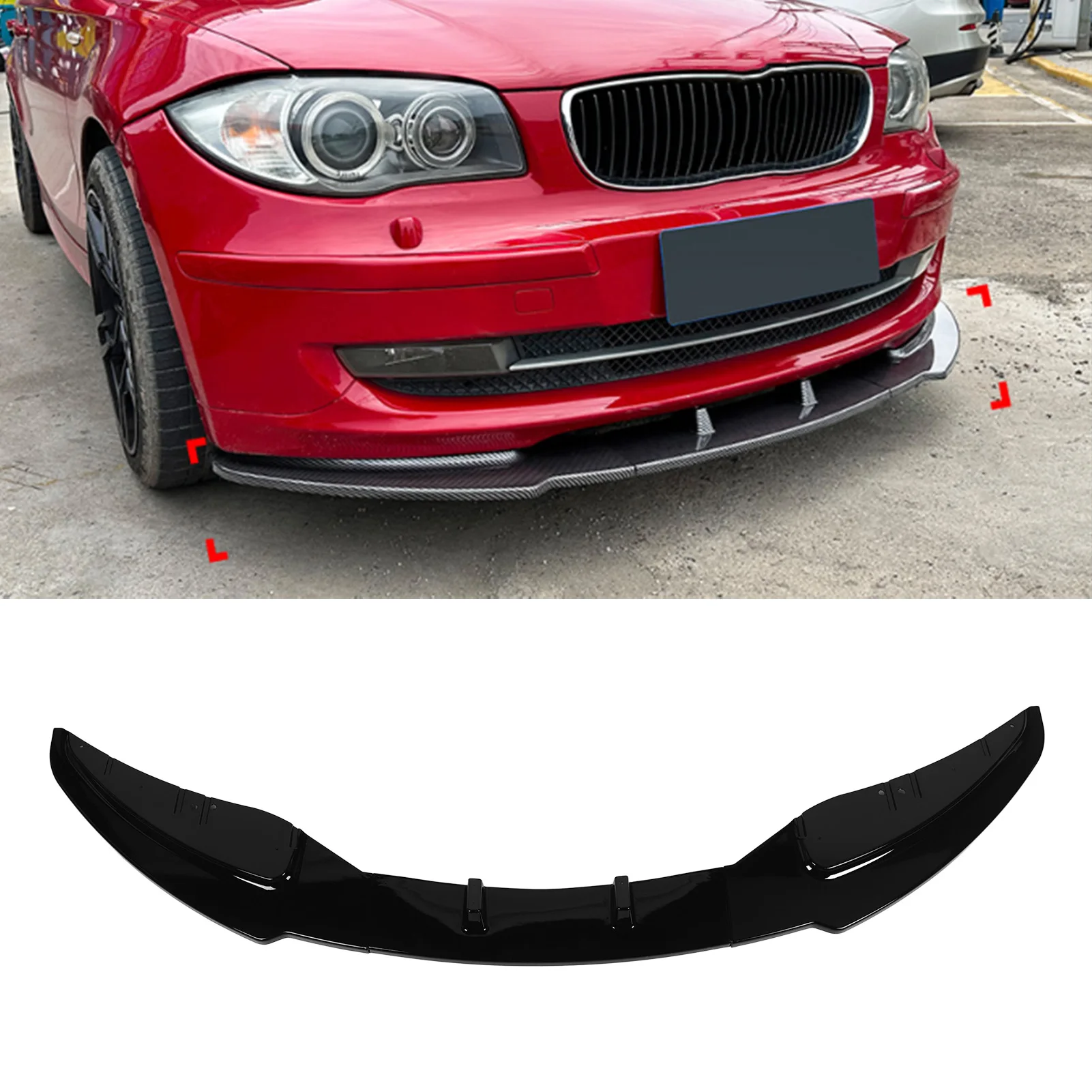 

3 PCS/Set Car Front Bumper Lip Splitter Spoiler for BMW 1 Series E81 E82 E87 E88 LCI Standard Edition 2008 to 2011