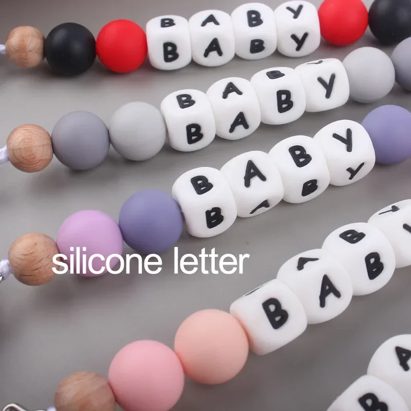 Clip per ciuccio personalizzate per bambini perline in Silicone Anti-Lostfor supporto per capezzolo fittizio nome in Silicone fai da te catena per ciuccio giocattoli per la dentizione