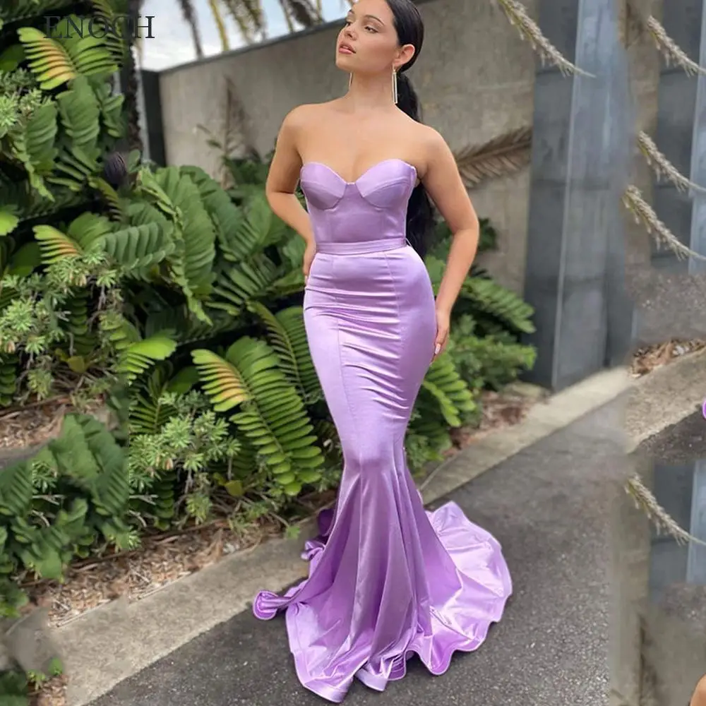 ENOCH Strapless Mermaid Evening Dresses Modern Sweetheart Satin Formal Gowns Custom Made Backless Robes De Soirée Sweep Train