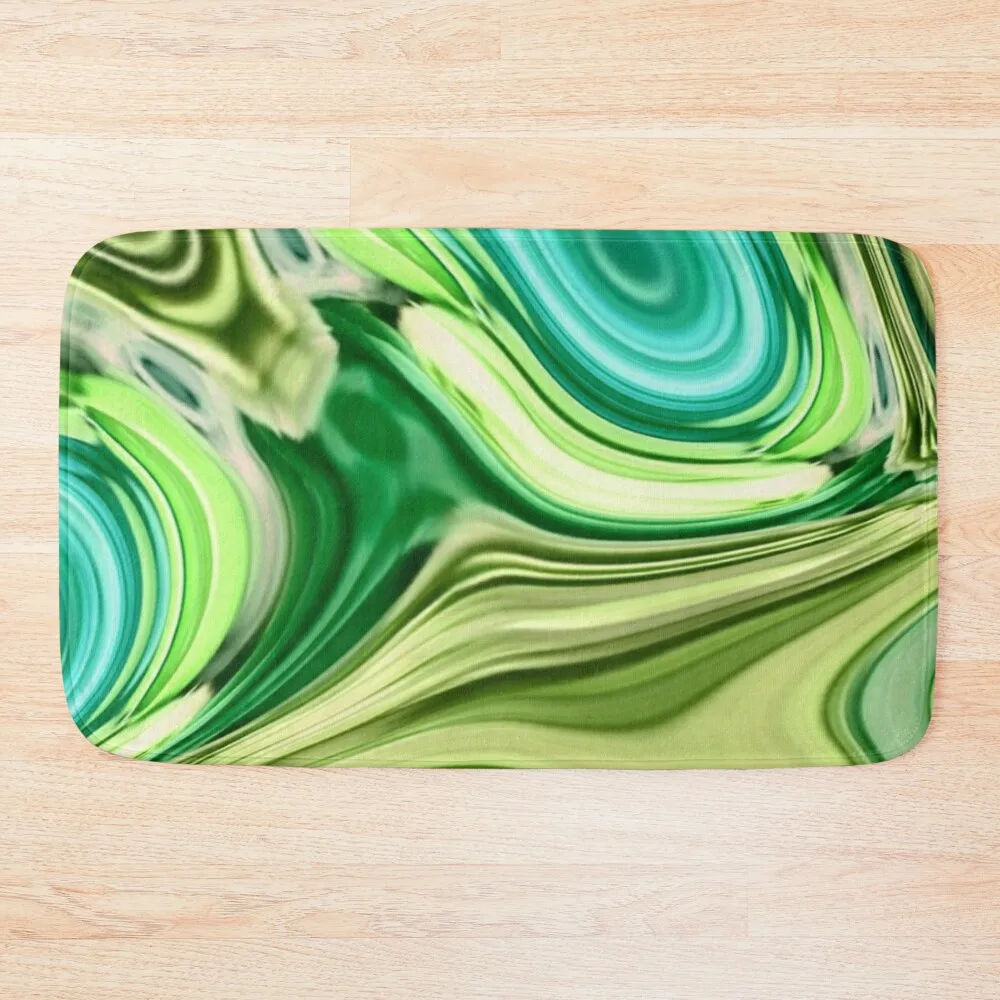 

1980s modern abstract turquoise lime green marble swirls Bath Mat Non Slip Carpet Living Room Rugs Showers Mat