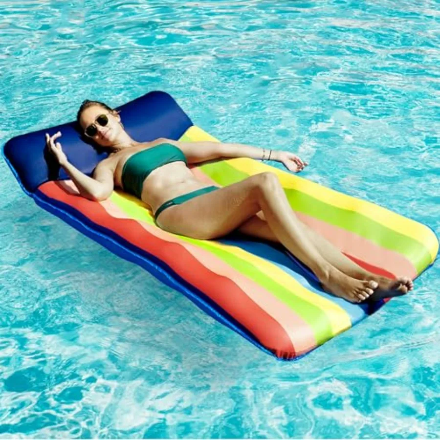

Inflatable Pool Floats Raft- 72" X 37" Extra Large Fabric-Covered Pool Floats for Adults, Oversized Pool Raft with Headrest Ult