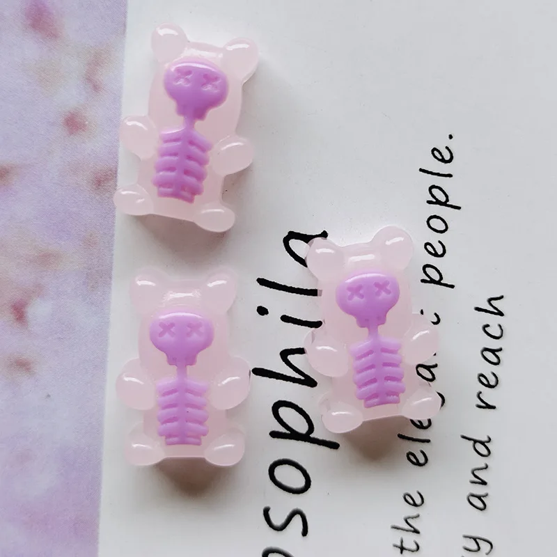 10pcs/bag Wholesale New Arrival Ins Popular Halloween 3D Kawaii Nail Art Resin Accessories Diy Skull Bear Decoration Charms
