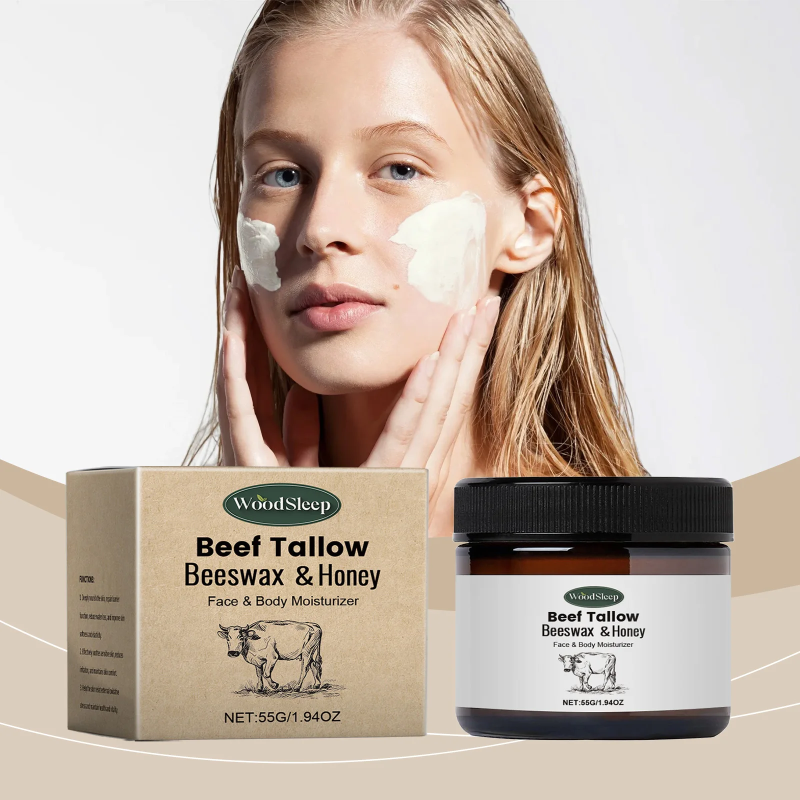 Crema idratante viso corpo al miele di manzo Tallow & Beeswax - Crema naturale per la cura della pelle per pelli secche, 55 g/1,94 once - Ultra idratante