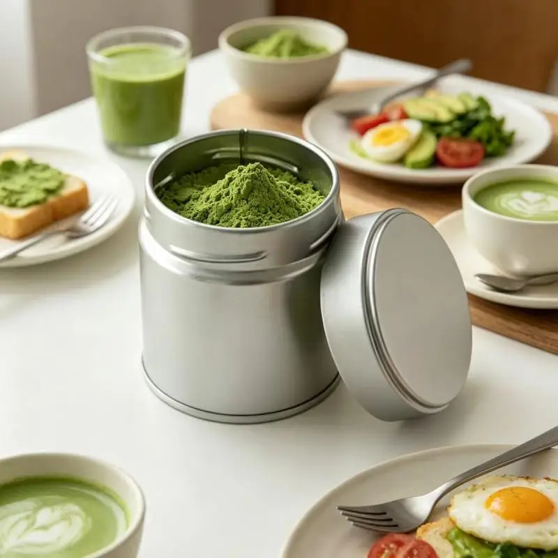 1Pc Portable Mini Matcha Powder Can Thick Tinplate Sealed Jar Tea Spice Storage Kitchen Household Gadgets