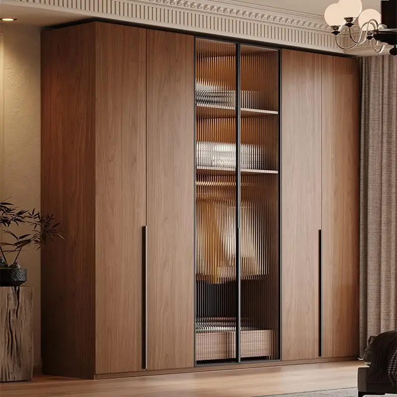 

Light luxury Changhong glass door wardrobe household bedroom modern simple solid wood cabinet combination