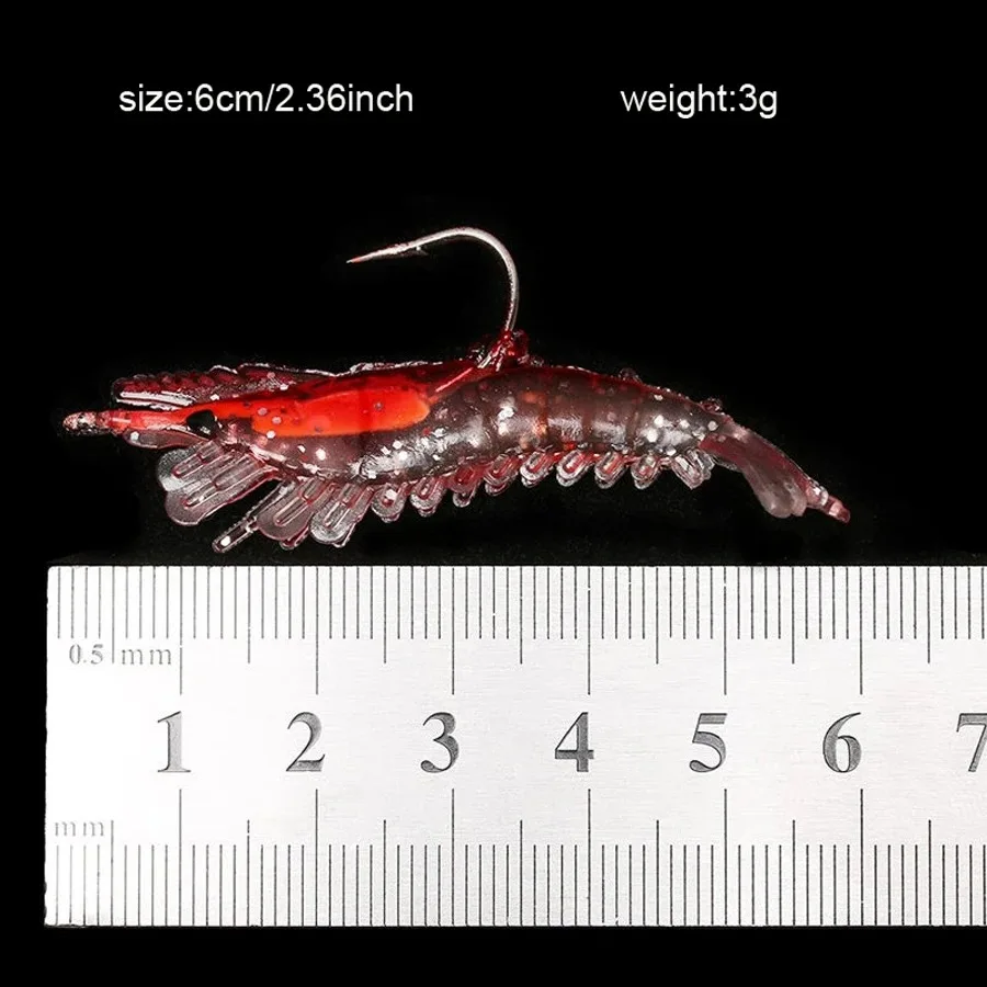 ANFS 4pcs/Bag 6cm 3g Luminous Simulation Shrimp Soft Bait Artificial Soft Rigs Fishing Lure Bass Sea Fishing Tackle image 5
