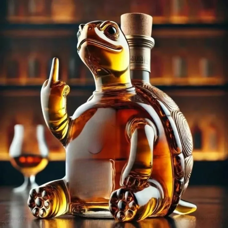 Divertido Decantador de Whisky con Dedo Medio y Diseño de Pato, Tortuga o Perro, Botella de Vino de 10 oz para Bar, Oficina, Decoración del Hogar, Estatua
