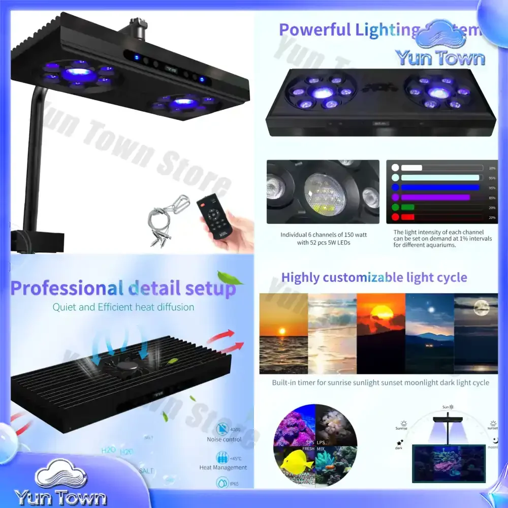 New Arrival AquaSun 140w Full Spectrum Led Aquarium Lamp for Saltwater Coral Reef Light