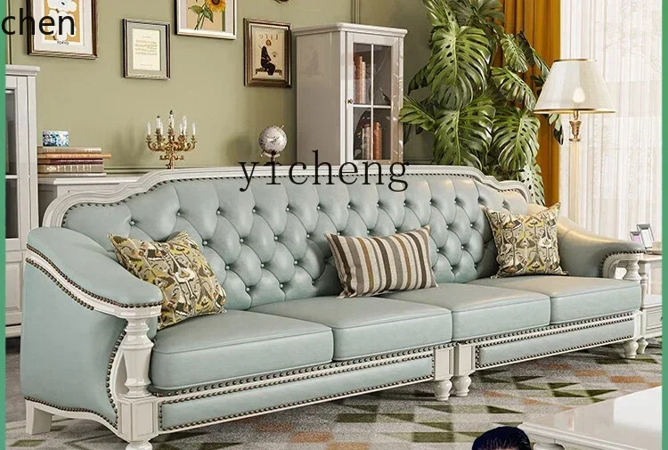 white solid wood leather sofa first layer cowhide living room villa furniture four people