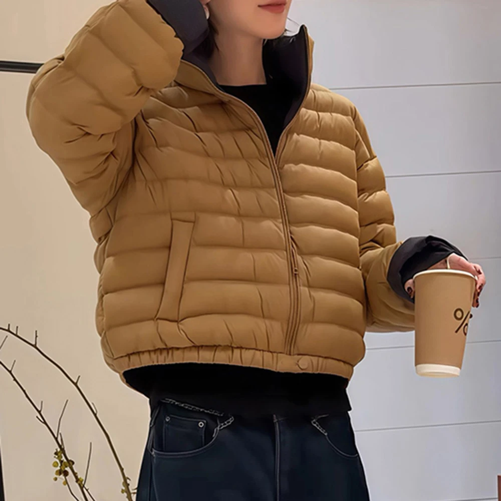 Piumino d'anatra bianco da donna corto invernale nuovo piumino con colletto rialzato a contrasto giacca corta spessa in piuma d'anatra bianca 90