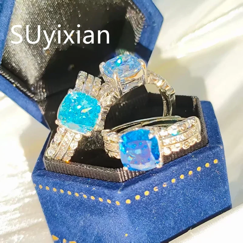 

Кольцо из стерлингового серебра 925 пробы с цирконом, модное, легкое, роскошное, с огранкой «Ледяной цветок», толстое квадратное, подарок на день рождения, вечеринку, годовщину