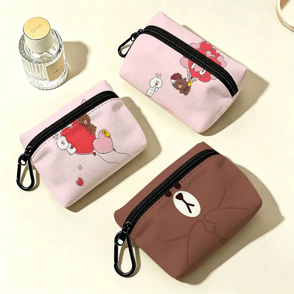 L-Lines Friends B-Brown Bear Waterproof Oxford Cloth Zipper Wallet Portable Hanging Small Coin Purse For Travel