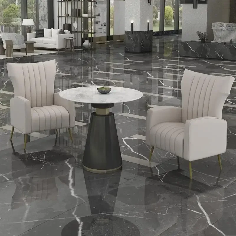Modern light luxury sales office negotiates the combination of tables and chairs and signs a contract for one table