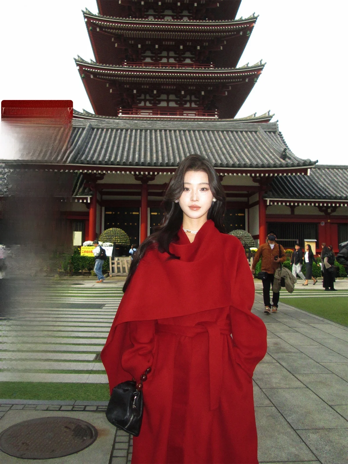 

Двустороннее шерстяное пальто Iceolly, красное, женское, верхняя одежда, зимнее, новогоднее, длинное, для молодых женщин