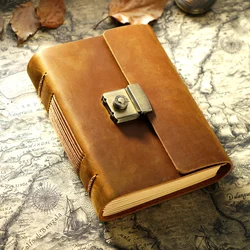 AIGUONIU Genuine Leather A6 Size Sketchbook Retro Diary Student Password  Notebook Classic Handmade Creative Notepad Wholesale