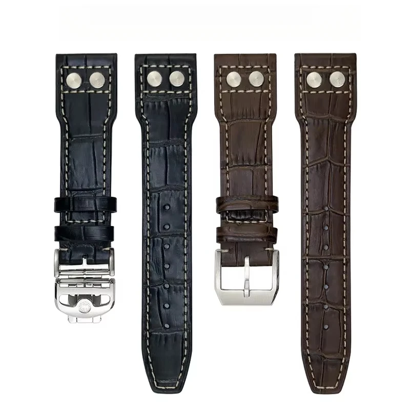 Replacement Leather Watch Strap for IWC Big Pilot 20mm 22mm Genuine Calfskin Band Brown Black Aviation Style Bracelet