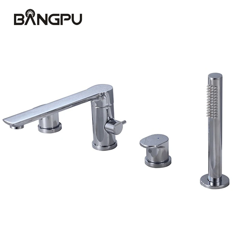 

4 Hole Roman Bathtub Faucets Combo Kit with Hand Shower Deck Mounted Bathroom Tub Faucet Set with Handheld Shower Chrome