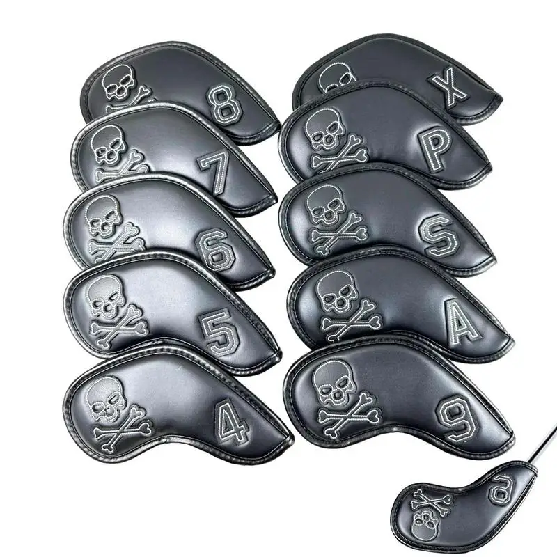 Fur Lining PU 10 PCS Golf Clubs Iron Head Covers Skulls Golfs Putter Protector Cover 4/5/6/7/8/9/P/S/A/X Golf Club Headcover