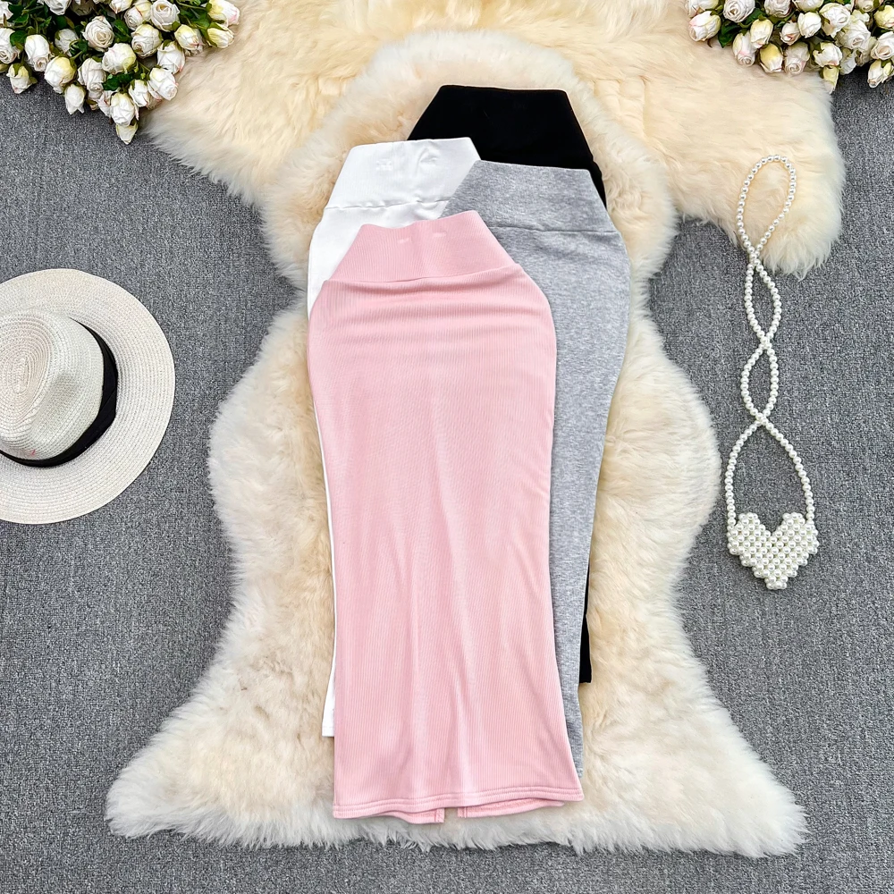 Women Chic  Solid Elegant  Split  Sexy   Skirt  High Waist Fashion Vintage Wrap  Trumpet Skirt   Summer Clothing