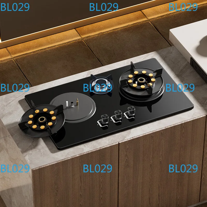 Household gas stove Three-eye removable embedded glass gas stove Energy-saving stove