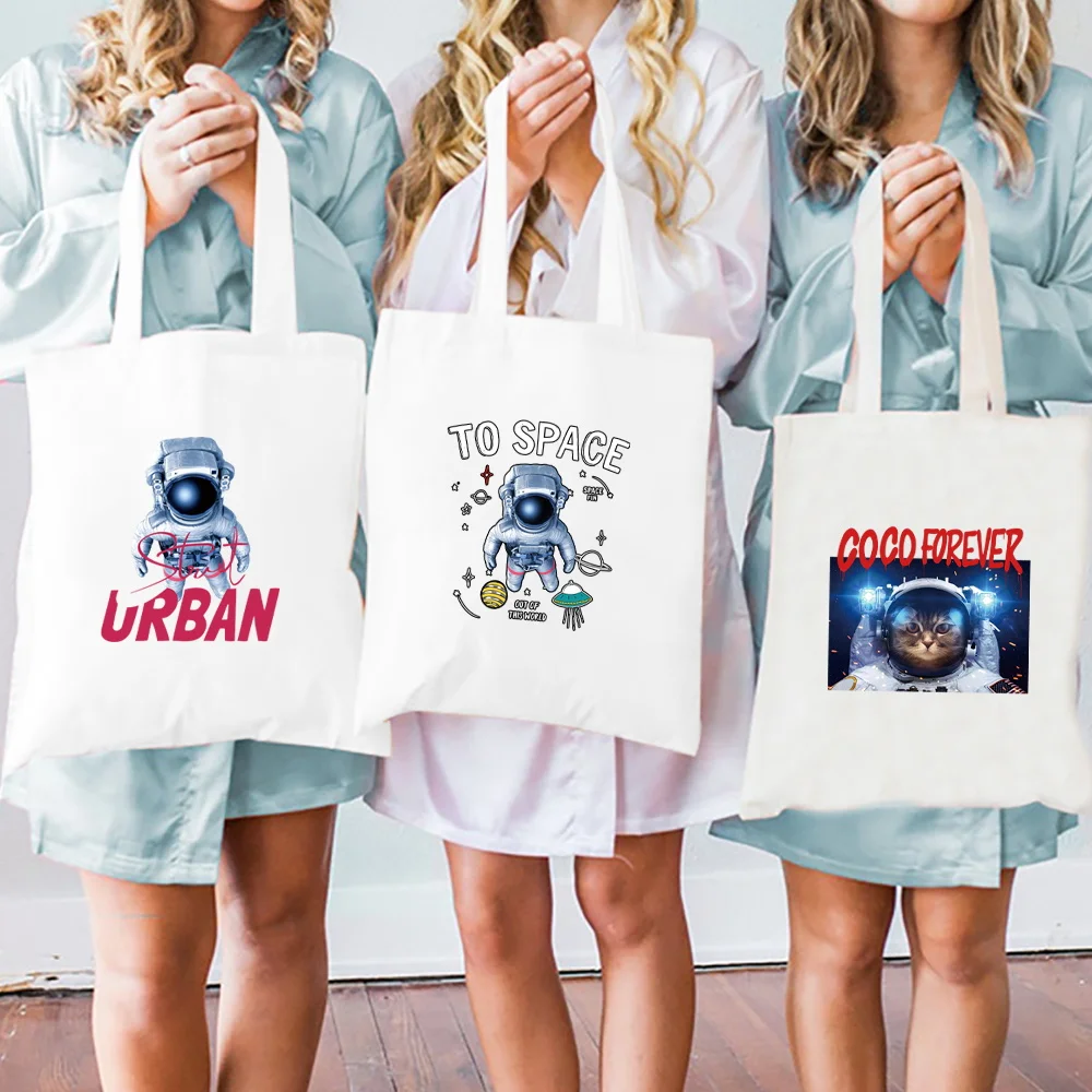 

Canvas Bag Large Capacity Foldable Shopping Bags Astronaut Series Portable Single Shoulder Pouch Washable Casual Commuting Pack