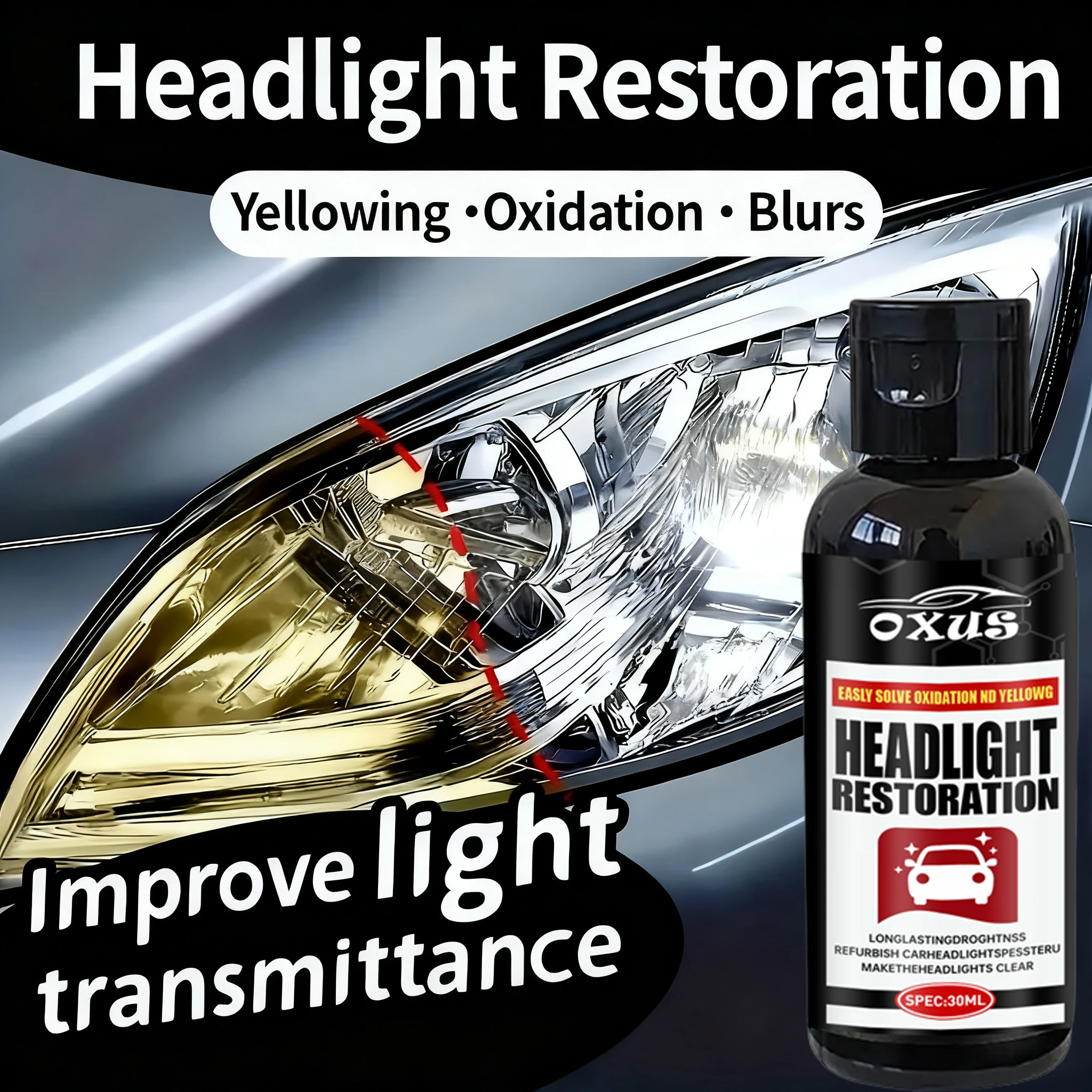 Car Headlight Restoration Polishing Kit - Scratch Remover & Oxidation Cleaner Repair Paste for Headlamp Assembly