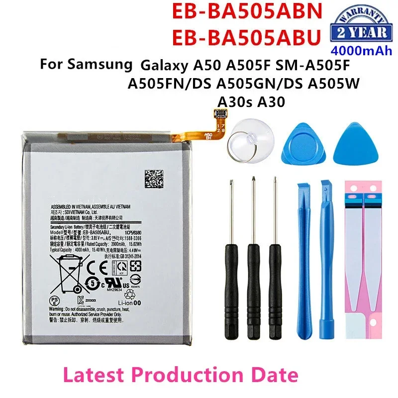 Brand New EB-BA505ABN EB-BA505ABU 4000mAh Battery For Samsung Galaxy A50 A505F SM-A505F A505FN/DS/GN A505W A30s A30+Tools
