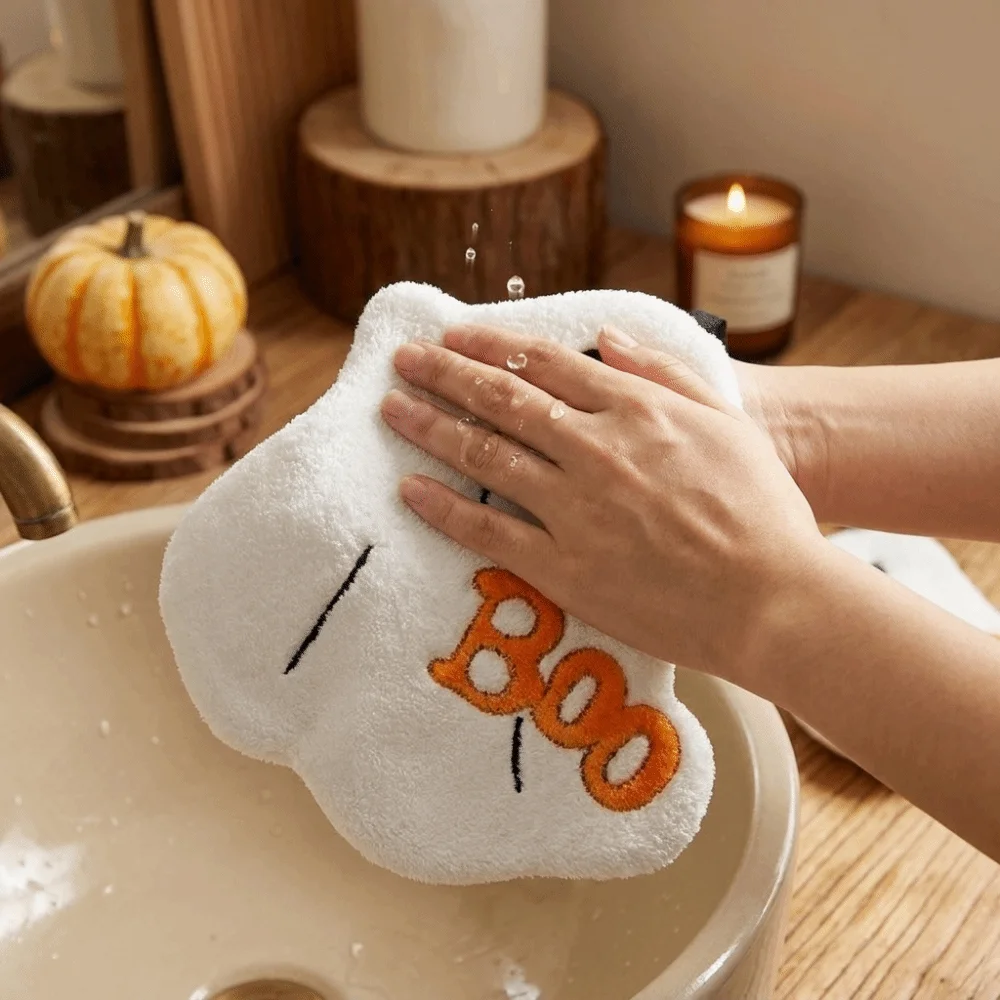 Cute Ultra Absorbent Halloween Hand Towels Coral Fleece Quick Drying Kitchen Towels Cartoon Soft Bathroom Towels Halloween Gift