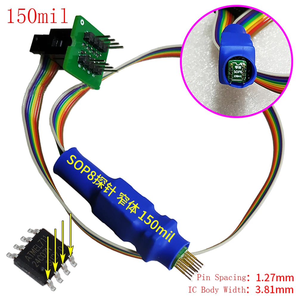 Réinitialisation de Test SOIC8 SOP8, Ligne de Sonde, Espacement de 1.27mm, pour EEPROM HauCXX/25CXX/24CXX, Pigments de Circuit sur Programmeur USB