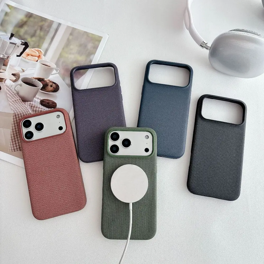 

Модный однотонный чехол для iPhone 17 Pro Max с текстурой под ткань, поддерживающий магнитную зарядку