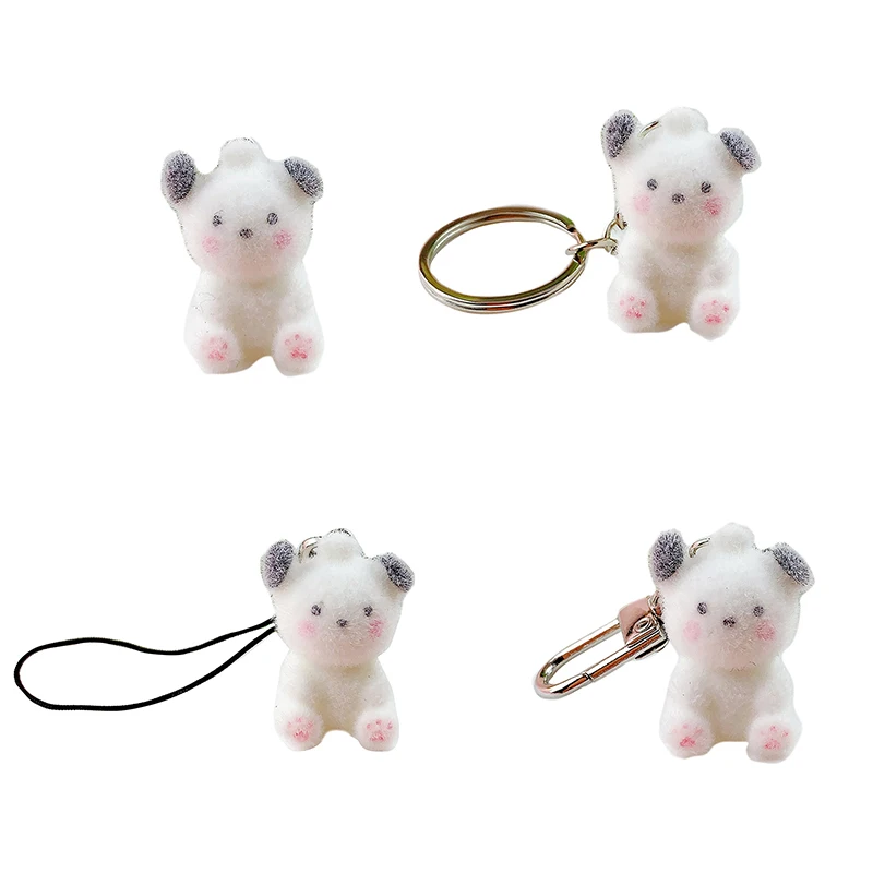 1PCS 3D Cartoon Flocking Dog Keychain Kawaii Cat Key Ring Animal Key Chains Souvenir Gifts For Women Men Car Keys DIY Jewelry