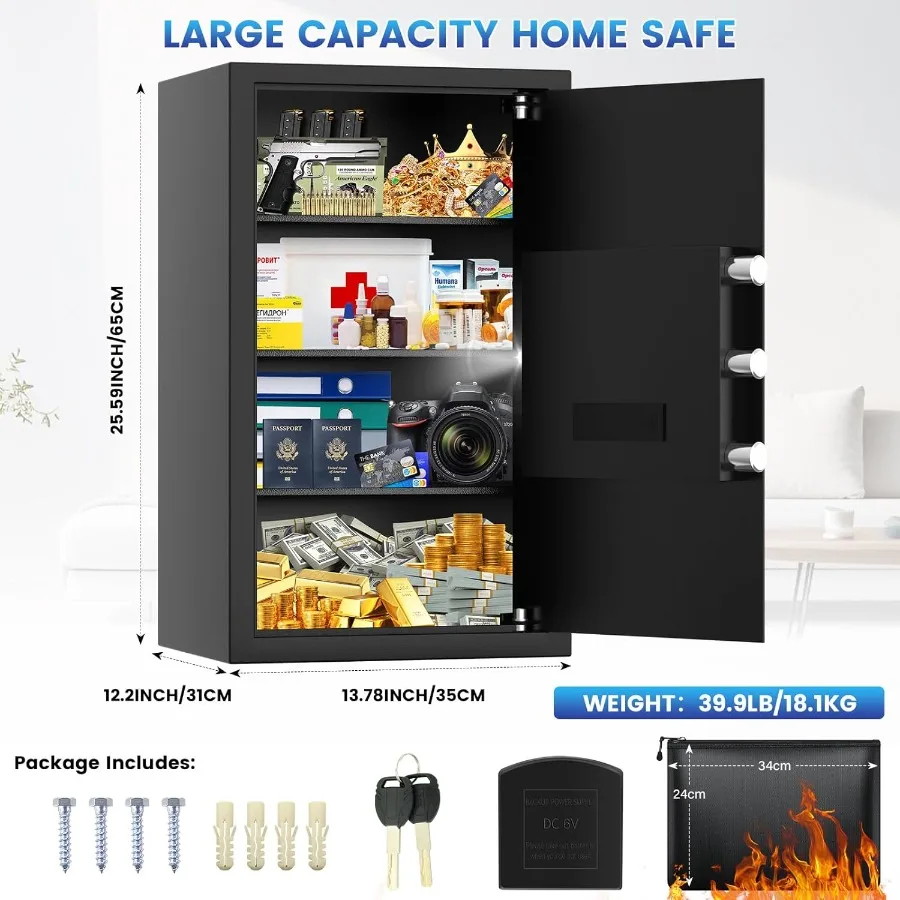 Large Safe Box with Fireproof Document Bag for Home Security: 4.5 Cubic Feet Personal Safe Featuring Backlit Keypad AntiTheft P