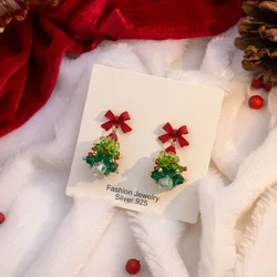 Creative cartoon Christmas lights pink Christmas tree earrings light luxury high sense sweet girl fashion earrings