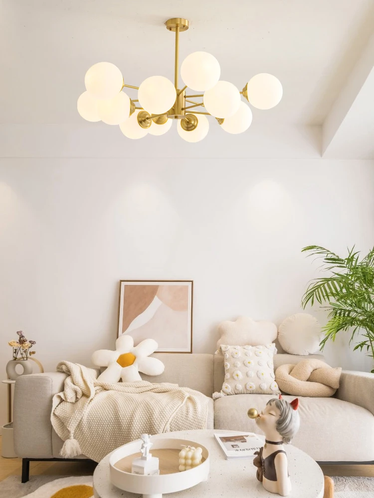 

All copper Nordic wind lamps household atmospheric magic bean living room chandelier simple modern round ball light luxury bedro
