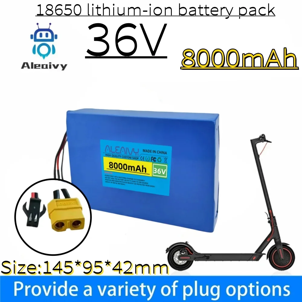 36V 10S2P 8000mAh Lithium Battery Pack -18650, with BMS, Suitable for Replacing Batteries on 36V Electric Scooters/Skateboards.
