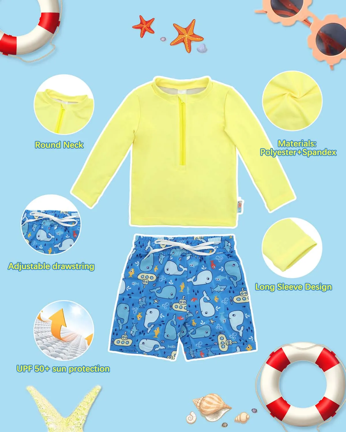 12M-5T Boy Swimwear Long Sleeve Swimsuit Rash Guard Set ALVABABY UPF 50+ Sun Protection Baby Toddler Swim Trunks Bathing Suit